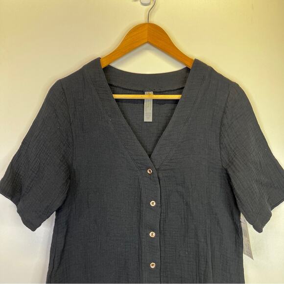 Raisins Sol Cotton Button Up Cover Up dress black - XS - Picture 3 of 11